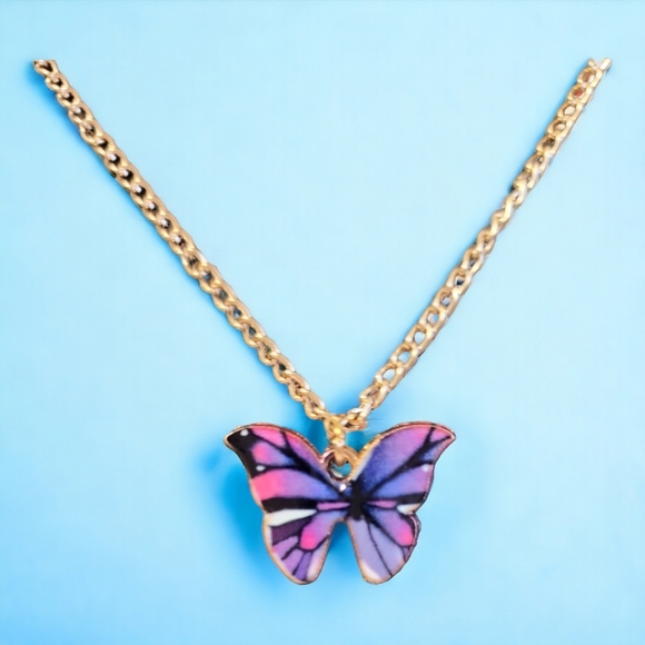 Gold Tone Butterfly Pendant Necklace - Picture 4 of 13